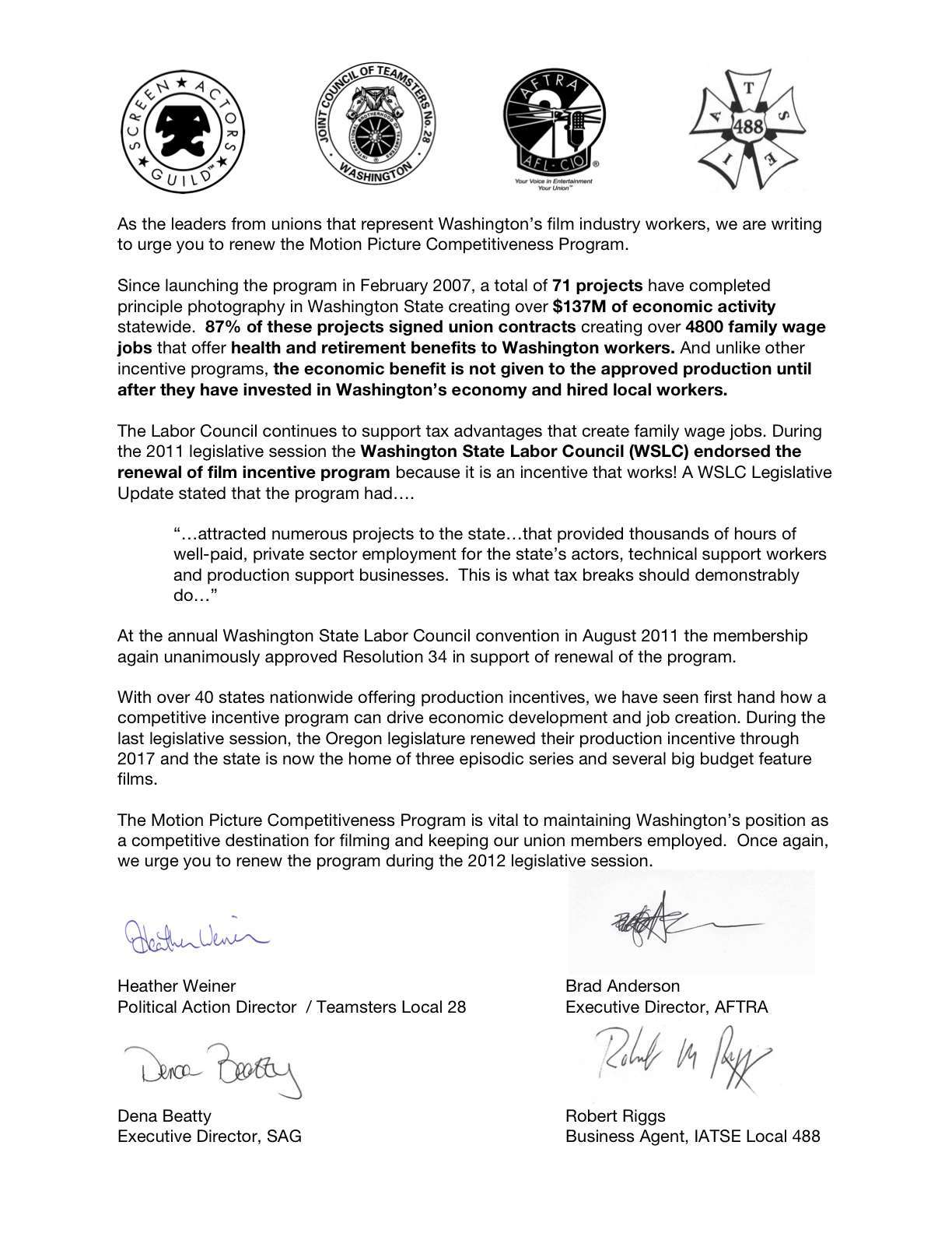 Labor Letter of Support