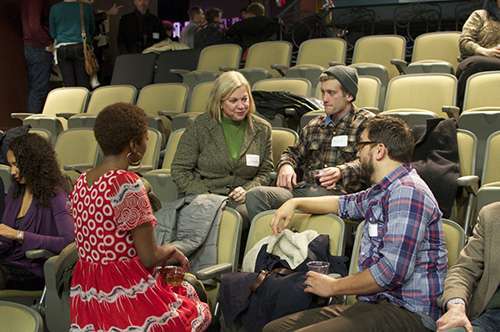 Washington Filmworks Board Member, Becky Bogard, chats with Lab Finalists.