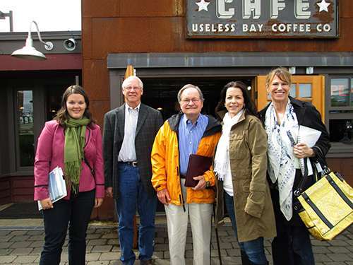 Lunch in Langley. (L to R) Laura Hilton, Langley Mayor Fred McCarthy, Marc Esterly, Krys Karns, and Sherrye Wyatt.