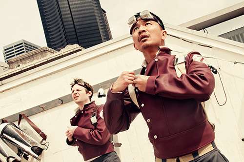 Look to the sky! (L to R) Ben Laurance as Trenton and Ray Tagavilla as Quinn. photo by Bronwen Houck Photography.