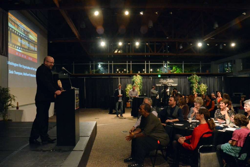 Jason Dittmer accepts the Washington Film Organization of the Year Award on behalf of the Seattle International Film Festival (SIFF). Photo credit: Kelly Balcomb-Bartok.