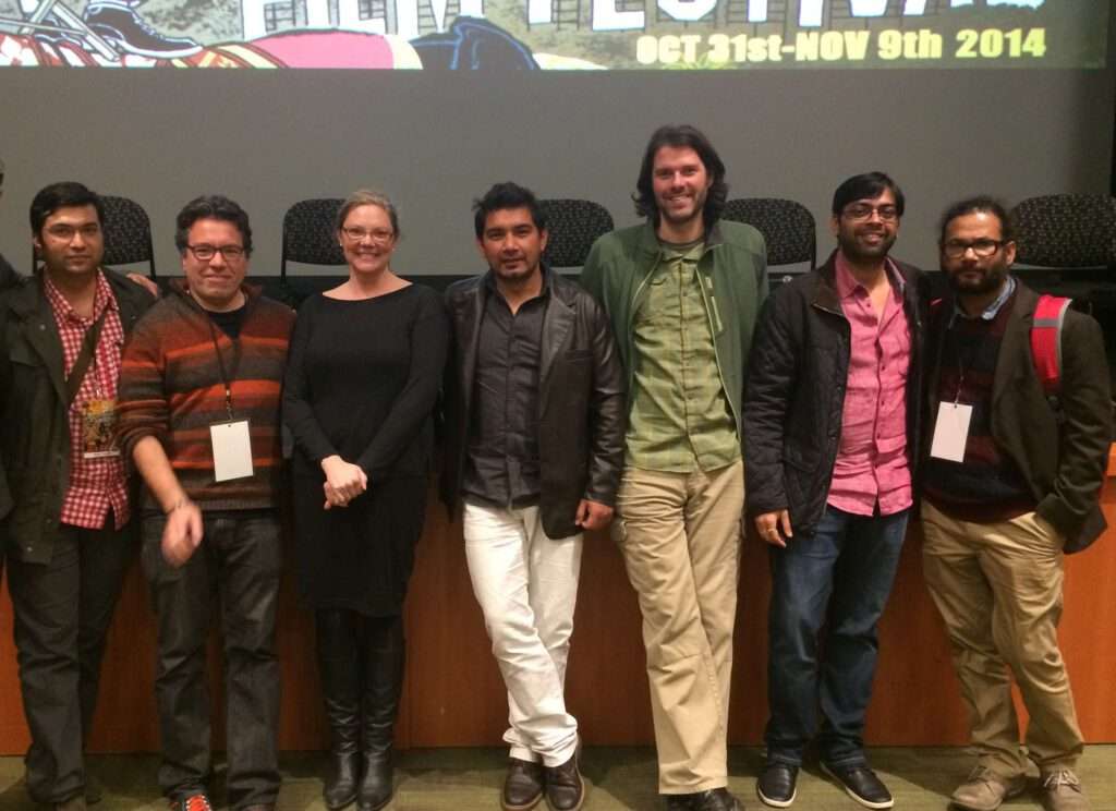 Festival Marketing Manager Monish Gangwani, Moderator Warren Etheredge, Washington Filmworks Executive Director Amy Lillard, and Filmmakers   Subrana Thapa, John Jeffcoat, Kanu Behl, and Mayank Tiwari. 