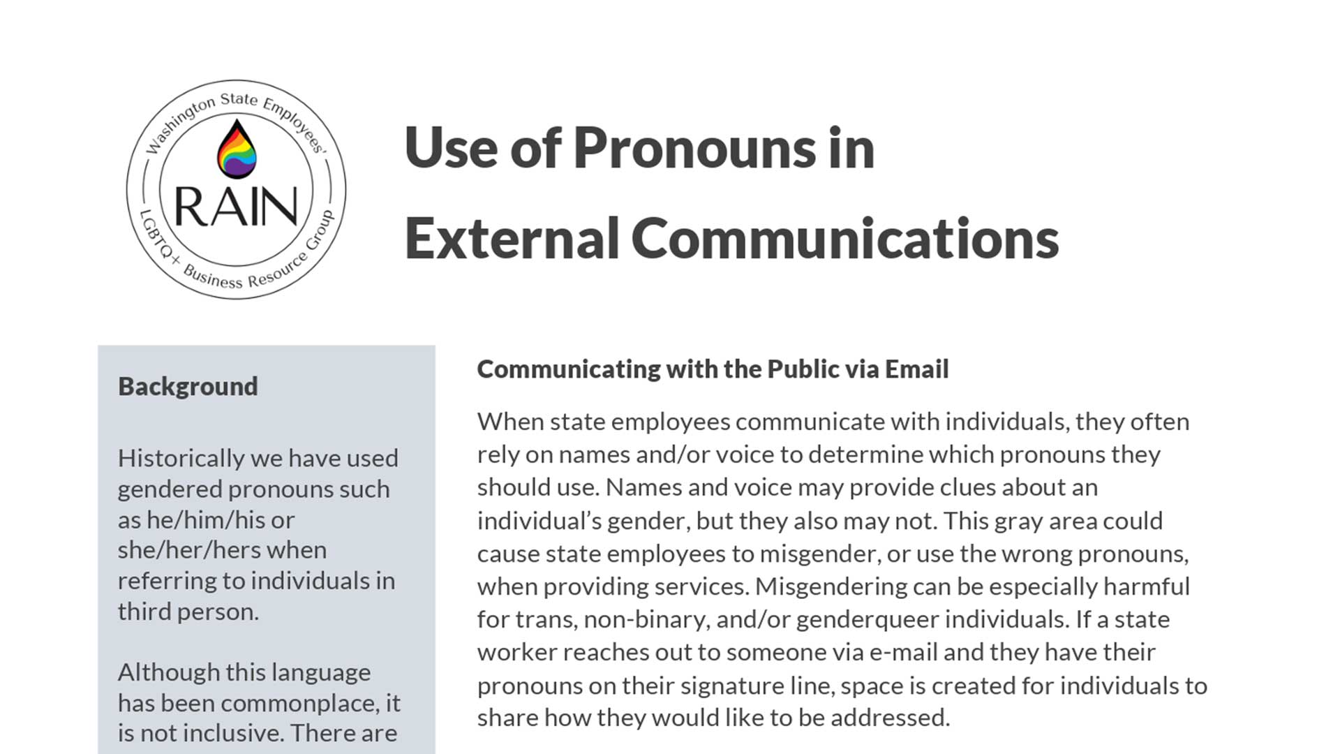 Washington State OFM — Guidance on Pronouns